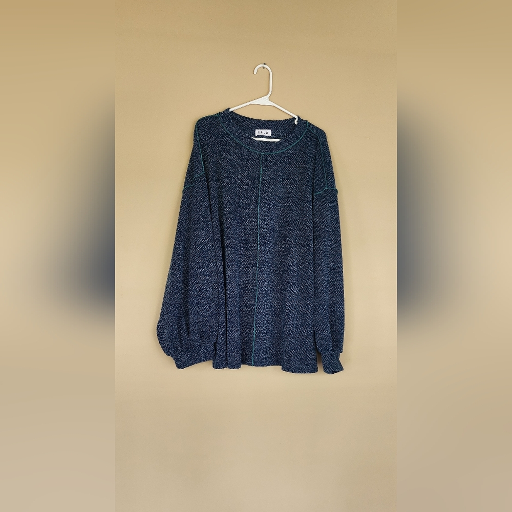 SPLA Blue Knit Sweater with Green Accents